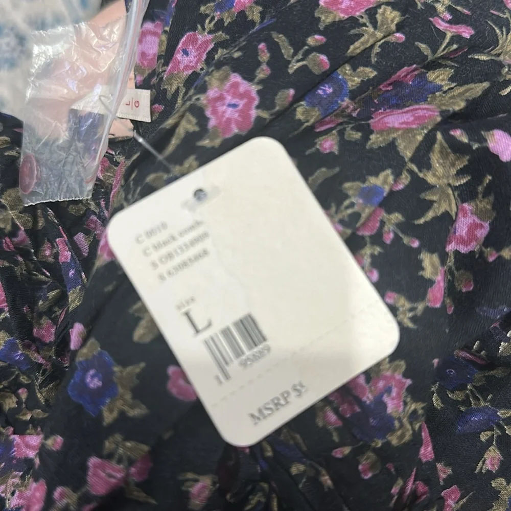 NEW! Free People Meant To Be Blouse Revolve Size Large Black Purple Floral boho - Picture 9 of 11